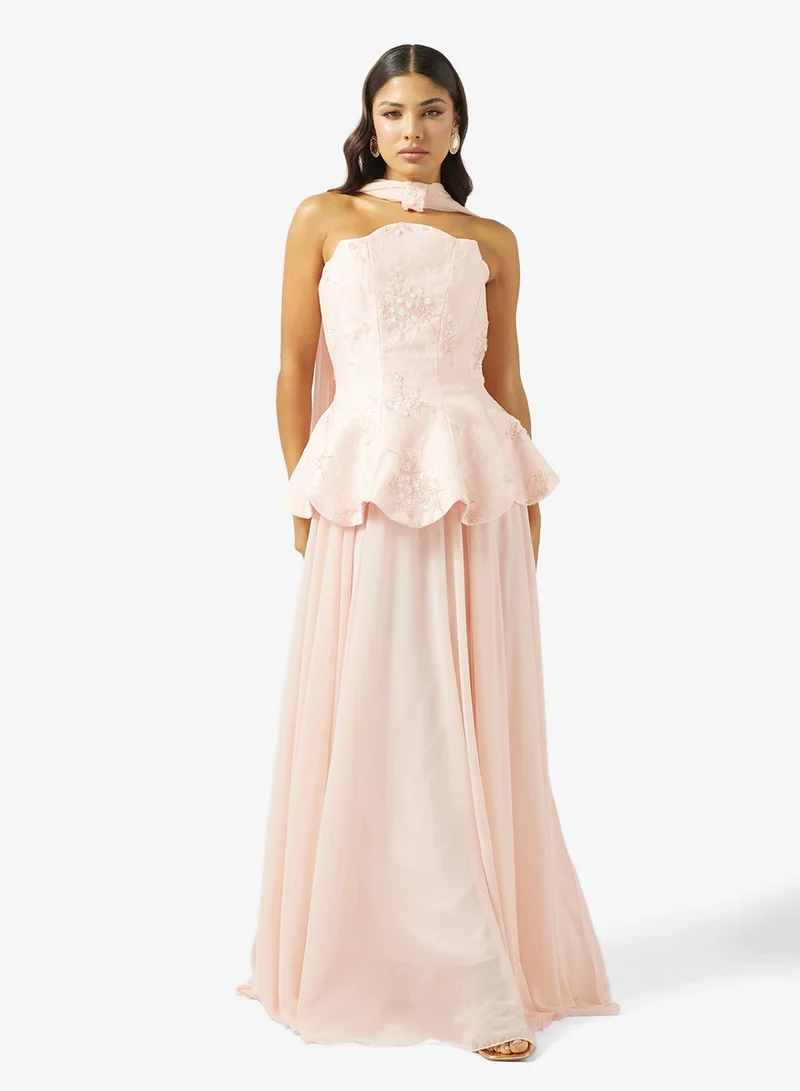 Threadz by Ajooni Embroidered Peplum Maxi Dress